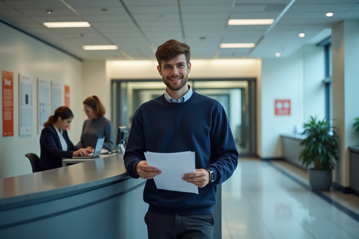 Étudiant se rendant au guichet du CROUS pour récupérer son attestation de bourse auprès d'un agent administratif