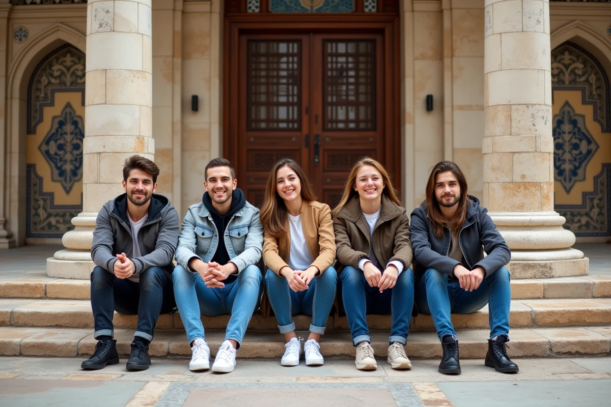Jeunes assis devant le musée Cirta à Constantine