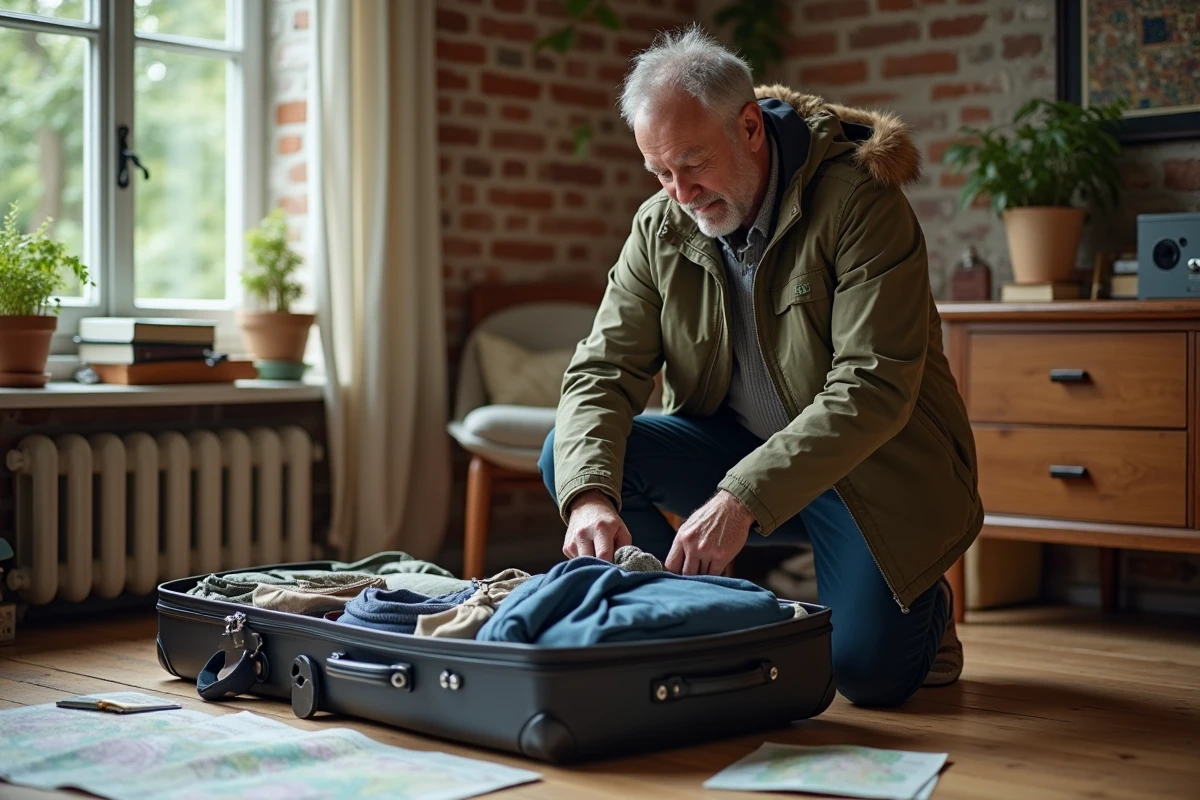 Homme organisant ses affaires dans une valise à la maison